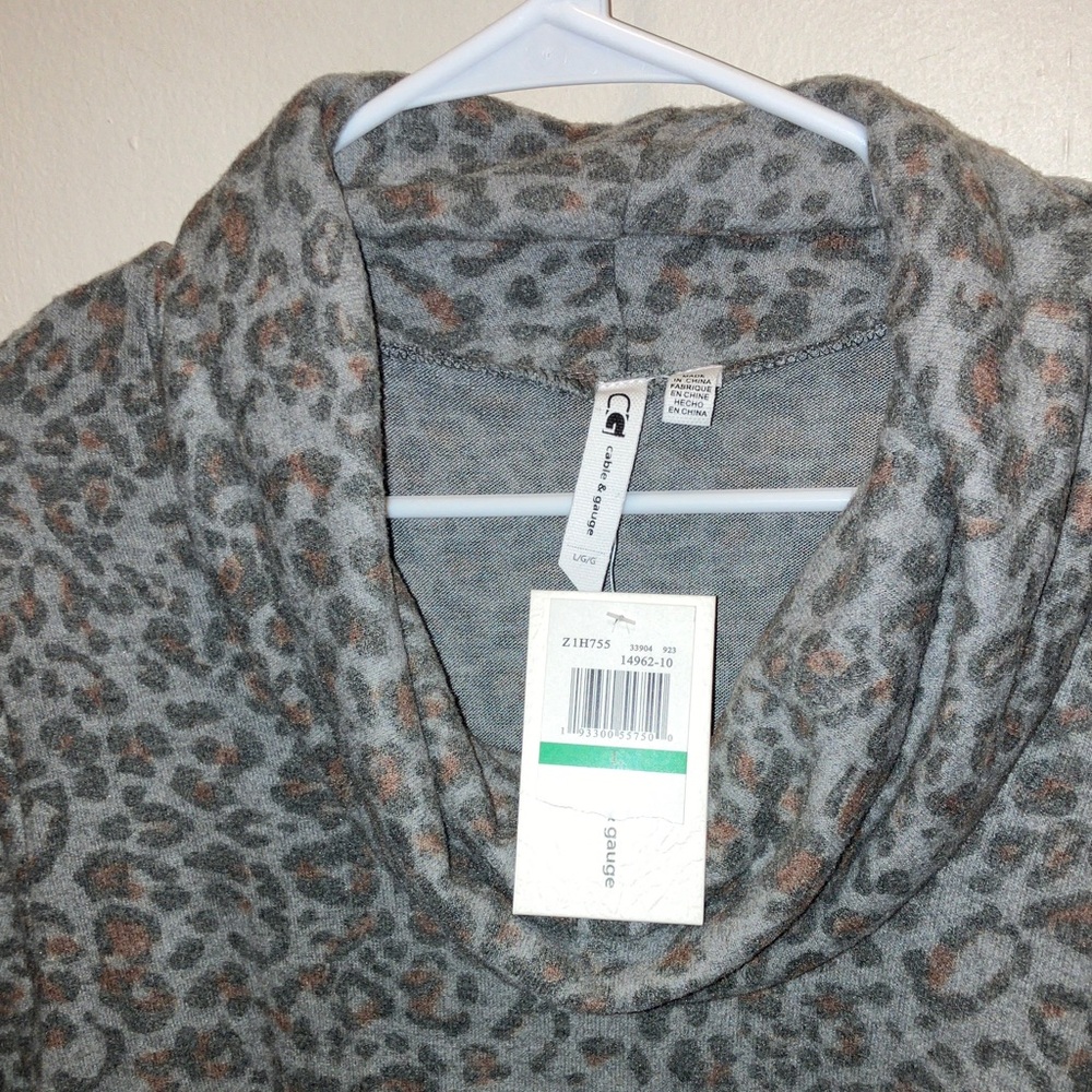 Cable & Gauge Gray Leopard Asymmetrical Cowl Neck Dress Large New - Picture 4 of 5